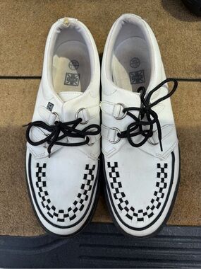 tuk White Leather Loafers with Black Checker Trim Mens 10/Woman 12